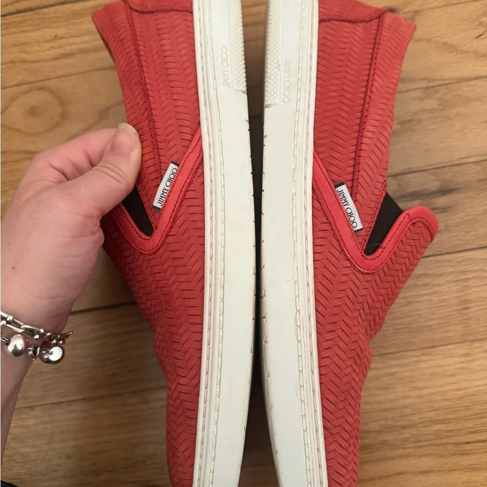 Jimmy Choo Red Textured Men's Loafers - Picture 4 of 6